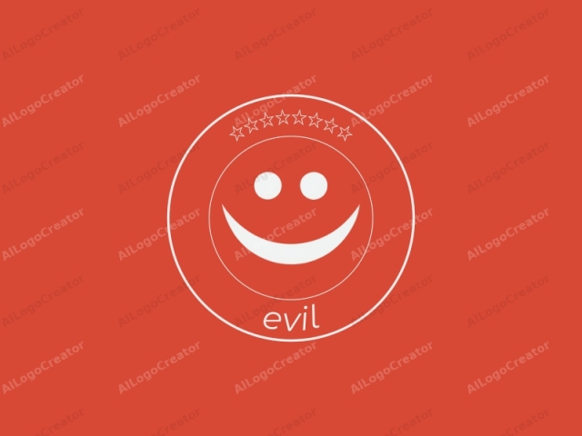 The image is a minimalist logo featuring a red background. In the center of the red square, there is a simple, stylized smiley face. This smiley face consists of two large, circular white eyes positioned centrally above a curved, horizontal