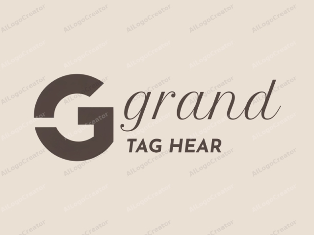 This logo features a minimalist design with a simple, modern aesthetic. The main element is a large, lowercase "g" in a dark brown color, set against a light beige or off-white background. The "g" is geometric in style,