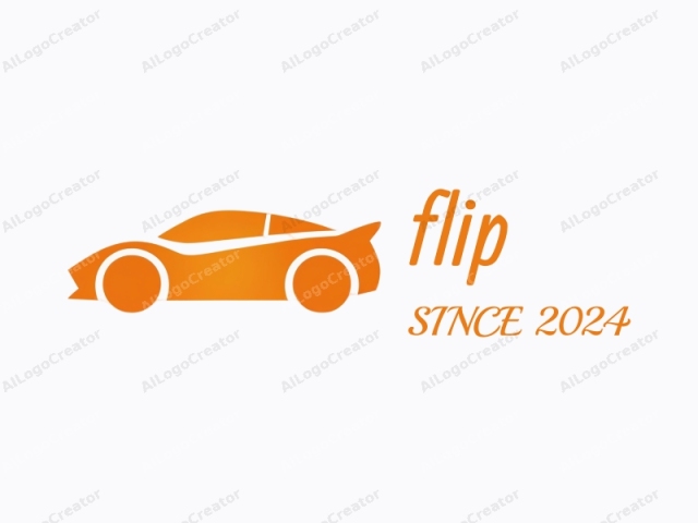 La imagen es un dibujo minimalista en estilo vectorial de un coche elegante y estilizado. El coche está representado en un color naranja sólido, ocupando todo el marco. Está orientado hacia la derecha, mostrando una silueta aerodinámica. El diseño del coche presenta curvas suaves y