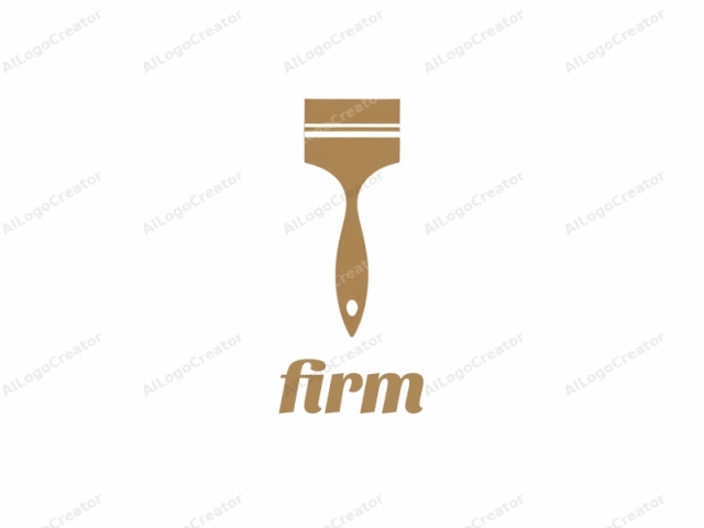 This minimalist logo features a flat, two-part paintbrush design in a uniform tan color on a stark white background. The brush is oriented vertically with its handle pointing towards the top and its bristles at the bottom. The handle is a single,