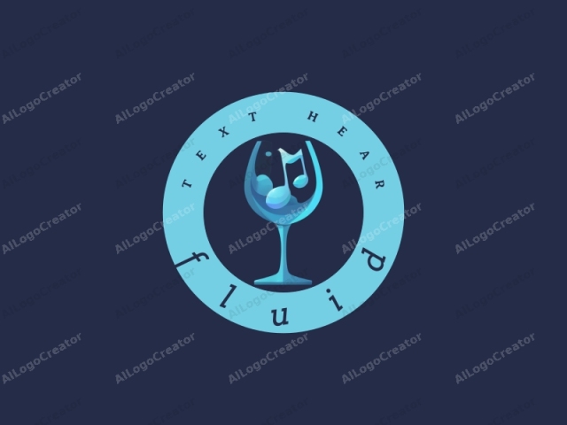 This is a digital graphic logo in a sleek and modern style. The logo features a stylized wine glass filled with liquid, depicted in various shades of blue and teal. The glass, rendered in a smooth, fluid manner, is centered against a