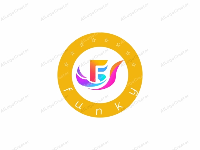 This is a modern, abstract logo featuring a stylized letter "F" in a sleek, dynamic design. The letter "F" is rendered in a gradient of vibrant colors, starting with a warm, fiery orange at the top and transitioning smoothly