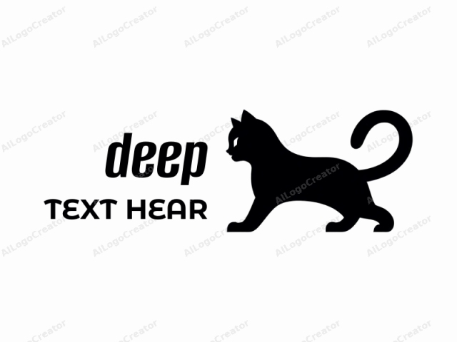 This image is a minimalist, black silhouette of a cat in profile, facing left. The cat is depicted in a stylized, modern design, with smooth, curved lines and minimal details. Its head is tilted slightly forward, giving a curious or