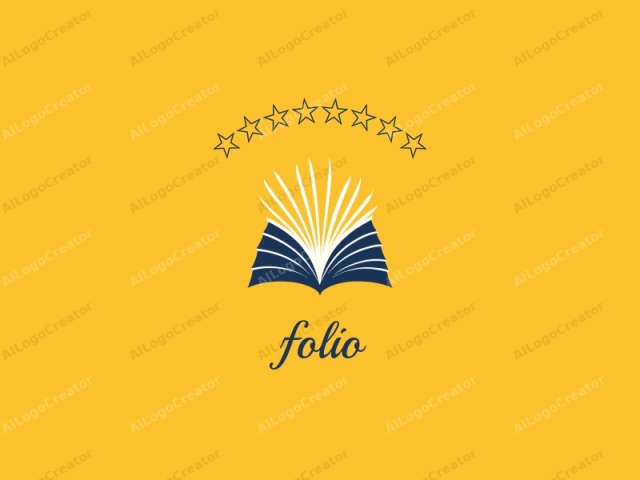 This is a simplified logo depicting an open book set against a solid mustard yellow background. The book's cover is blue, and its pages are white, with the pages curved inward at the top, bottom, and sides, creating a V shape that