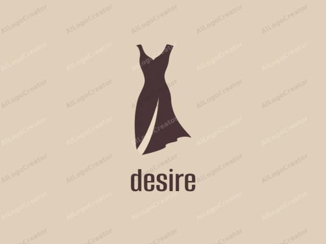 Dies ist ein minimalistisches Logo in dunkelbrauner Farbe, das eine stilisierte Illustration eines Kleides zeigt. Das Kleid wird in einer einfachen, abstrakten Form dargestellt, ohne detaillierte Merkmale oder Texturen, was ihm ein sauberes und modernes Aussehen verleiht. Es ist zentral positioniert.