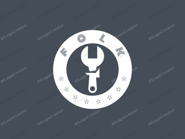 The image features a minimalist, flat design icon in white against a dark grey background. The subject is a white illustration of a wrench with a prominent handle and head, symbolizing mechanical work or maintenance. The wrench is depicted in a stylized,