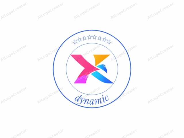 The logo features a bold, abstract, geometric design. It consists of a large, capital "X" composed of vibrant colors. The horizontal bars of the "X" are bright pink and blue, while the vertical bars are vivid yellow and orange