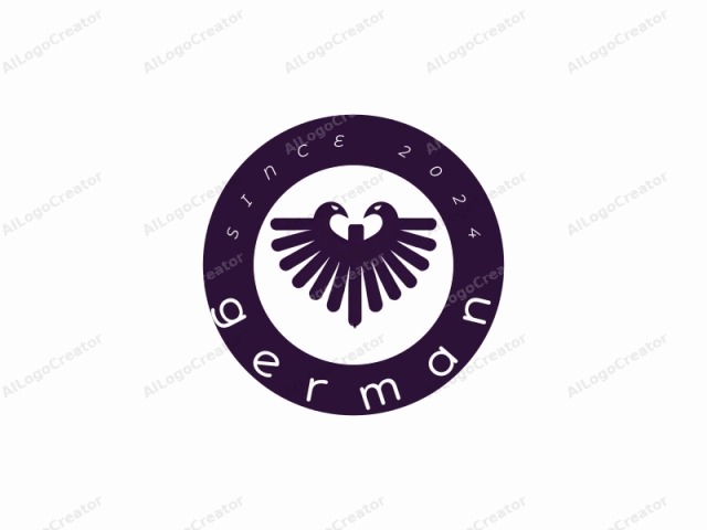 en un medio digital. Este logotipo es una representación estilizada de un águila en vuelo. Se representa en una forma simplista y abstracta utilizando líneas sólidas de color morado oscuro o negro sobre un fondo blanco. El diseño presenta dos aves enfrentadas con las alas extendidas.