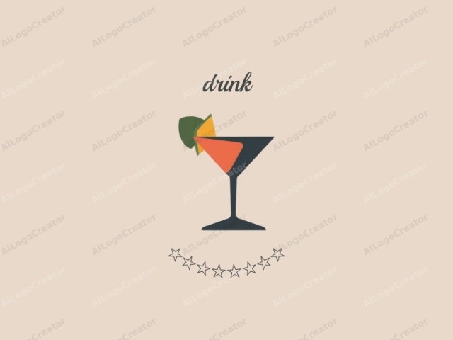 Dieses Bild ist eine minimalistische, abstrakte Zeichnung eines Cocktailglases vor einem hellbeigen Hintergrund. Das Cocktailglas ist in einem flachen, geometrischen Stil mit klaren Linien dargestellt, wobei einfache Formen und kräftige, einfarbige Farben verwendet werden. Das Glas ist schwarz mit einem