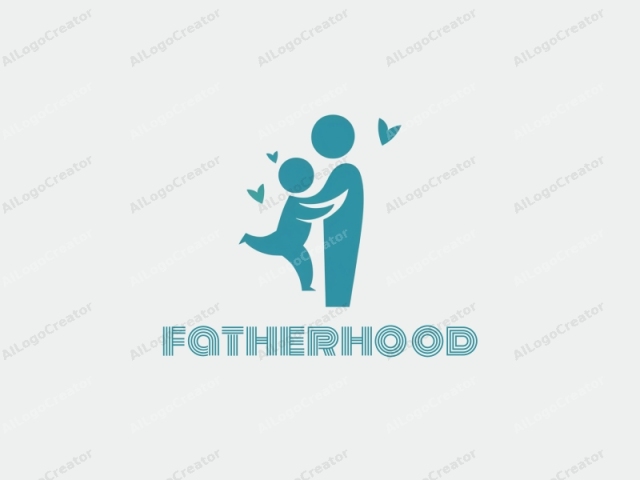 which is a simple, minimalist drawing in a teal blue color. This logo image features a stylized, flat design, depicting a child and an adult figure in a nurturing and affectionate embrace. The child is on the left side, facing the