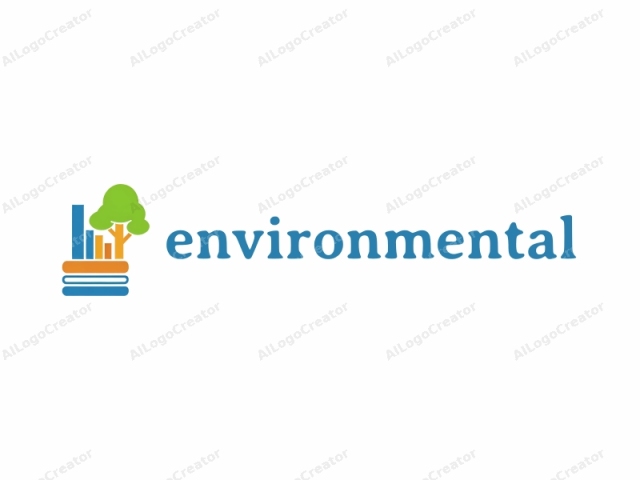 This is a simple, modern logo design featuring three main elements: a tree, a stack of books, and three vertical bars, symbolizing data or progress. The tree, located on the right, has a green leafy canopy and a thick