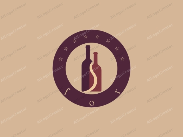 Esta es una ilustración de logotipo minimalista y abstracta. La imagen presenta dos botellas de vino representadas en un diseño estilizado y moderno. Ambas botellas están posicionadas verticalmente, de pie. La botella de la izquierda es de color morado oscuro, mientras que la botella de la derecha es de