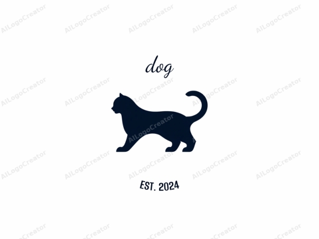 The logo is a minimalist silhouette drawing of a cat. The image is monochromatic, with the cat depicted in a solid navy blue color against a stark white background. The cat is depicted in a profile view, facing left, with its head