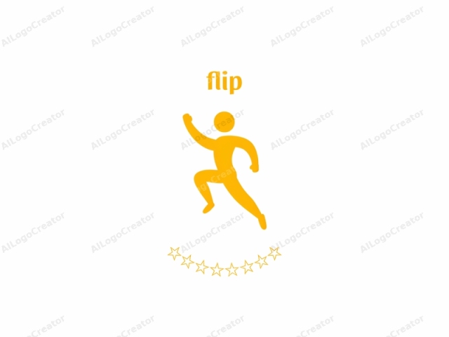 El logotipo es una ilustración digital de diseño plano que presenta una figura humana simplificada y estilizada en una pose dinámica. La figura humana está representada en un amarillo brillante y sólido, simbolizando fuerza y determinación. La figura aparece en medio de un salto, con un brazo