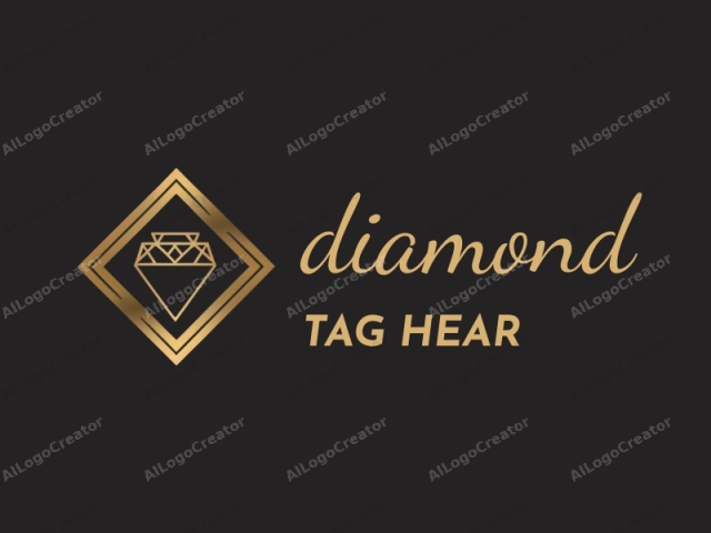 This is a minimalist logo featuring a diamond shape outlined in gold, centered on a black background. The diamond is geometric, with clean lines, and its gold outline has a slight gradient, adding a subtle three-dimensional effect. The diamond shape is set