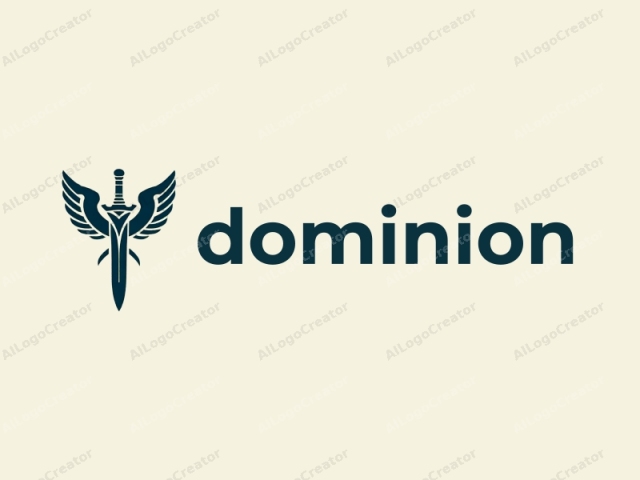 featuring a stylized winged sword design. The image is rendered in a minimalist, flat vector graphic style, with bold lines and sharp edges. Centered against a cream-colored background, the winged sword is depicted in a dark navy blue hue.