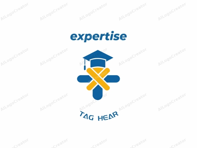 The logo features a simplified and stylized illustration of a graduation cap. The cap is blue with a pointed top and a short, straight hanging tassel on the right side. The cap is centered at the top of the image and rests atop a