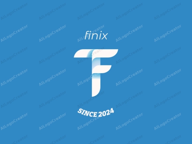 The image is a minimalist, modern graphic representation of a stylized letter "F." The letter is designed with clean, smooth curves and a modern, sans-serif typeface. The background is a vibrant, solid blue, which creates a stark contrast