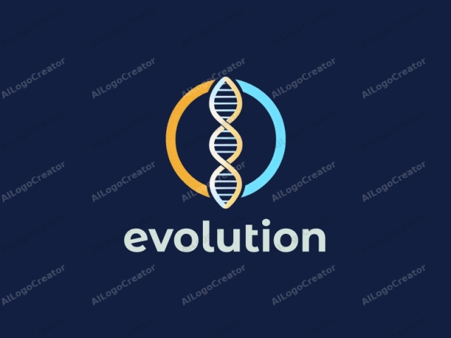 This is a digital logo featuring a simplified, abstract representation of DNA. The background is a solid navy blue, providing a stark contrast to the central design. At the center, a stylized DNA helix stands vertically, depicted in three colors: