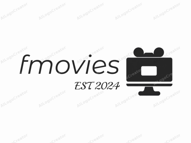 Este es un logotipo minimalista en blanco y negro, que representa una imagen icónica de un televisor con el estilo clásico de un proyector de películas, simbolizando el medio cinematográfico. El logotipo presenta una silueta simplificada de una pantalla de televisión, con un rectángulo negro