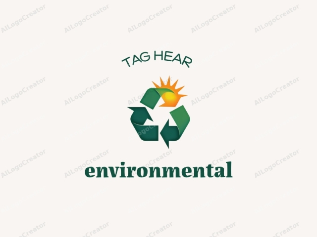 This image is a stylized logo featuring a recycling symbol, consisting of three green interlocking arrows forming a triangular shape, which symbolizes the cycle of reusing materials. Superimposed within the recycling symbol is a stylized sunburst, representing