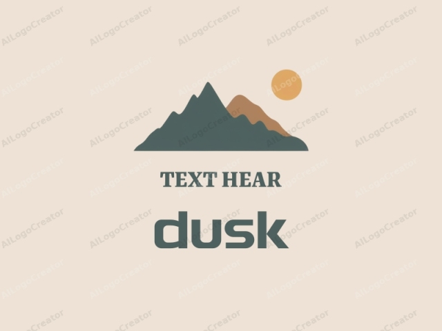 featuring a minimalist, geometric design. The image is a stylized, flat illustration of a mountain range and sun, rendered in a simplistic, modern style with clean, crisp lines. The mountains are depicted in dark teal, with a distinct, jag