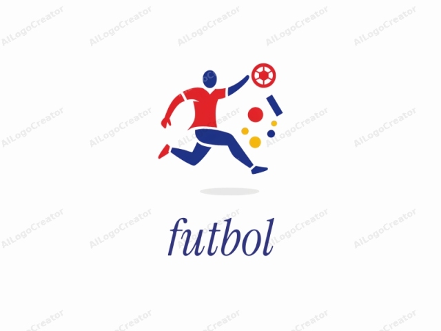 Dies ist eine digitale Logo-Illustration, die eine abstrakte Darstellung eines Fußballspielers in Aktion zeigt. Das Bild zeigt eine vereinfachte, stilisierte Figur in dynamischer Bewegung, mit einem Fuß nach vorne und dem anderen Bein nach hinten gebeugt, was Agilität und Schwung suggeriert. Die Figur ist