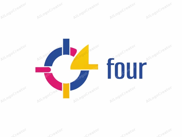 featuring a modern, abstract design. The logo, set against a plain white background, showcases a stylized geometric composition. The central motif consists of a circular shape divided into four quadrants. Each quadrant is filled with a different color: blue,