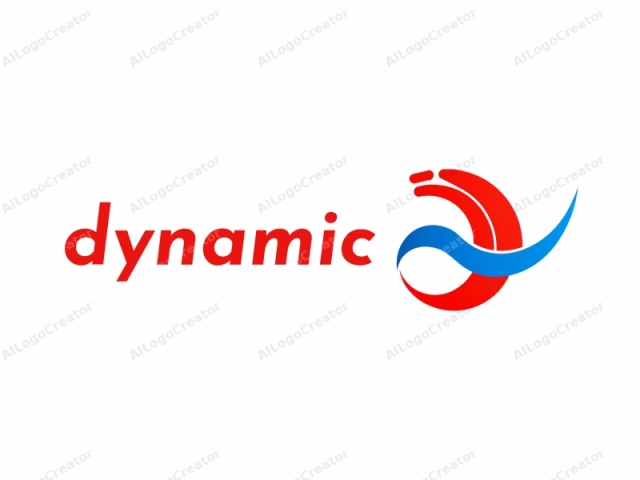 focusing on its design and style. This is a minimalist logo composed of two primary colors: red and blue. The logo features two sweeping, abstract shapes that intertwine and overlap. The dominant red shape curves from the left to the right in a