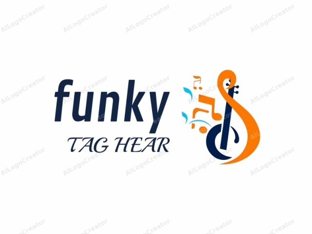 This is a digital logo illustration featuring a stylized musical symbol, specifically a treble clef. The treble clef is depicted in bold, bright orange. To the left, there are blue musical notes and a blue staff symbol, creating