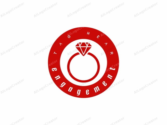 Dies ist ein einfaches, sauberes und minimalistisches Vektor-Logo-Design in Rot, das einen klassischen Verlobungsring darstellt. Das Logo zeigt ein kühnes, kreisförmiges Band, das den Schaft des Rings in einem lebhaften Rot repräsentiert. Im Zentrum des Rings