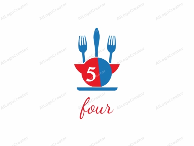 This is a stylized, minimalist logo design featuring a plate with a divided half. The plate is centrally positioned, with one half colored in blue and the other half in red, separated by a horizontal line. The blue portion is located on the