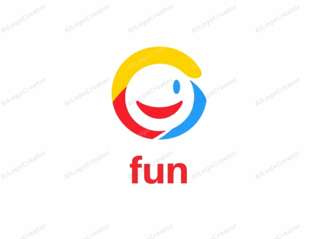 The image is a digitally created logo featuring a cheerful, smiling face against a stark white background. The face is centrally placed and consists of a large, circular head with a broad, friendly grin. The smile is characterized by a wide, open mouth