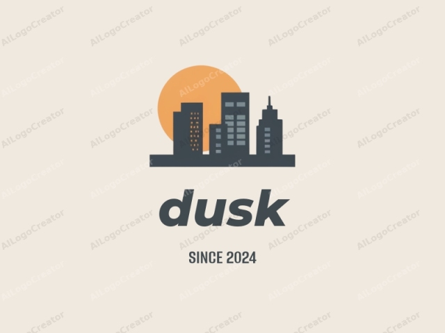 This digital illustration features a minimalist skyline with a bold and simplistic style. The image is set against a light beige background, which contrasts with the dark silhouette shapes. The skyline consists of two buildings: a tall, narrow skyscraper with a flat top