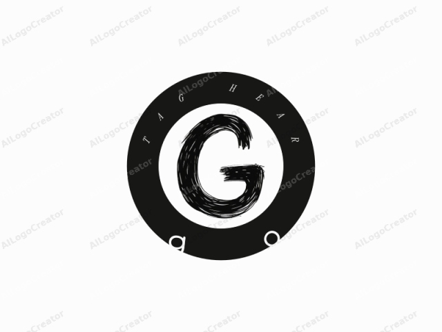 一個風格化、手繪的大寫字母"G"，以粗體黑色筆觸呈現在乾淨的白色背景上。字母"G"以粗糙、草圖式和動態的風格描繪，喚起藝術自由的感覺