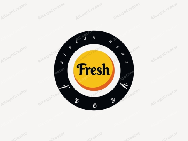 This is a digital logo with a clean and modern aesthetic. The main object is a large, vibrant yellow circle positioned centrally within the image. At the center of this circle, in bold, black sans-serif font, the word "fresh" is