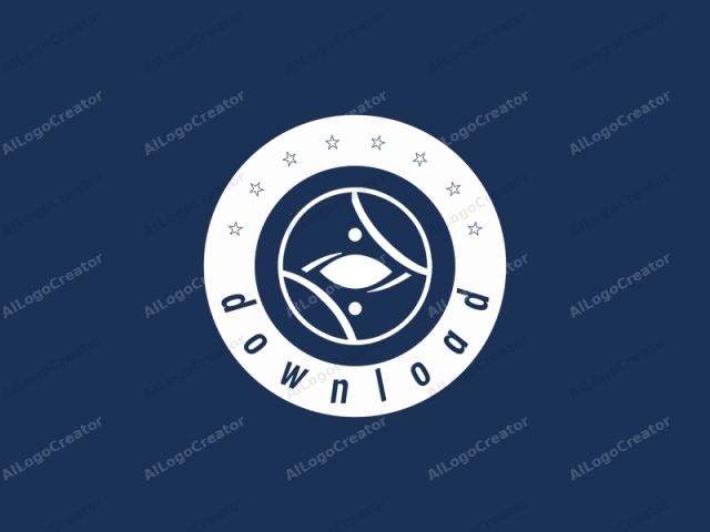 This is a simple, abstract logo design featuring clean lines and minimalistic elements. The logo is set against a solid, dark blue background. At the center, a white circle encloses a stylized graphic depicting two human figures, one on either