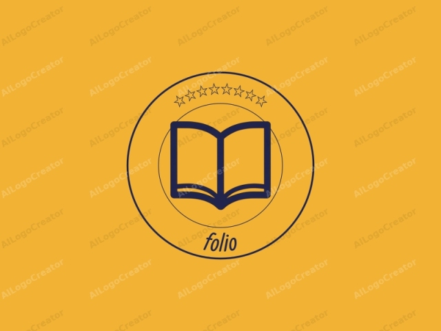 The image is a minimalist icon featuring an open book. The background is a solid mustard yellow color, providing a warm and vibrant base for the illustration. The book is centrally positioned and occupies the majority of the frame. It is depicted with a simple