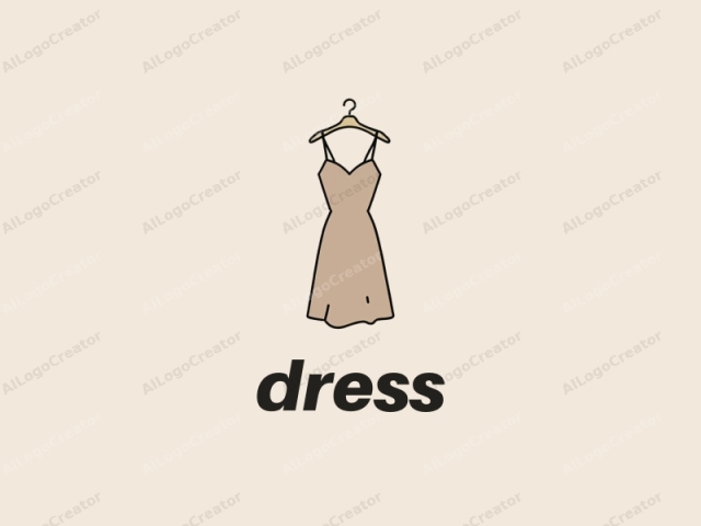 This logo image, rendered in a minimalist digital drawing style, features a light beige, sleeveless dress hanging from a wooden clothes hanger. The dress is centered against a solid, light beige background, creating a clean, uncluttered composition