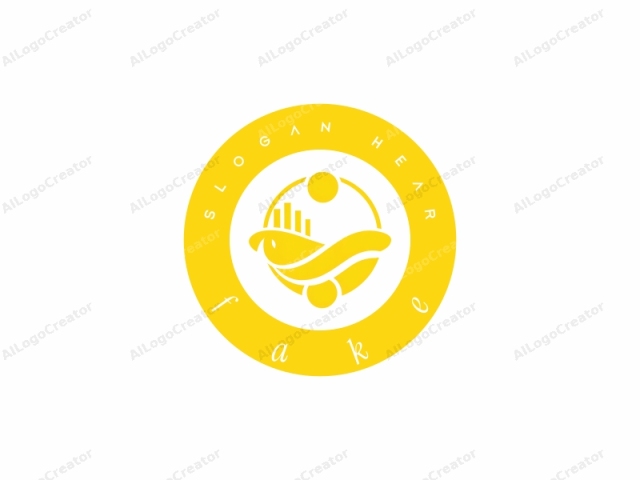 This is a digital, vector graphic logo. The design is monochromatic, featuring a bright yellow color on a stark white background. The primary elements of the logo are a stylized bird, which appears to be in flight, positioned at the