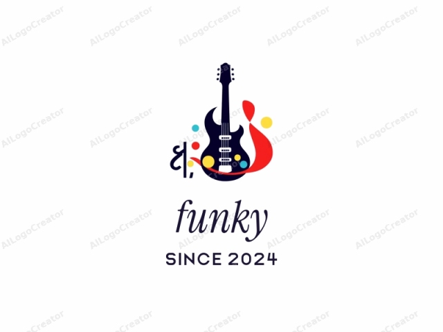 This is a minimalist, modern logo featuring a stylized electric guitar rendered in a flat, digital art style. The guitar is primarily black with the body in a solid color, giving it a sleek and polished appearance. The fretboard and headstock
