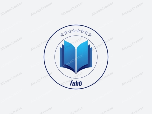 This logo image features a simplistic, minimalist design. The primary subject is a blue book with its pages spread open. The book is positioned centrally against a white gradient background. The blue book consists of two distinct layers, each with its own shade of