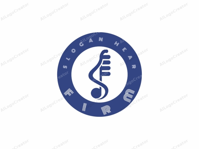 a minimalist design featuring a stylized musical note. The note is rendered in a solid, dark blue, smooth, and rounded shape, giving it a clean and modern appearance. The design incorporates elements of both an eighth note and a musical staff,