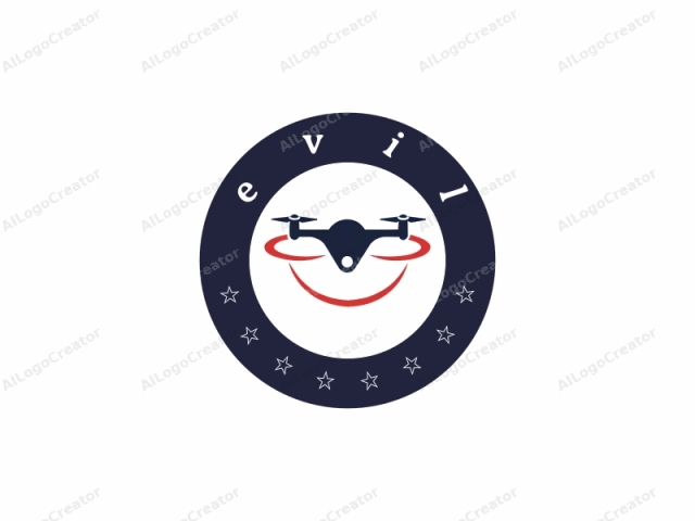 featuring an iconic drone. The logo employs a minimalist, stylized design with a clean and modern aesthetic. The central subject is a drone, depicted in dark blue. It has a simple, abstract shape with a smooth, oval body and two prop