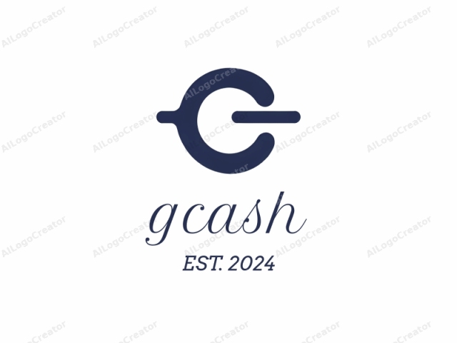 which is a minimalist design. The image features a stylized, abstract logo in solid navy blue against a stark white background. The logo consists of a large, bold, open circle with an arc extending from the right side, resembling a stylized