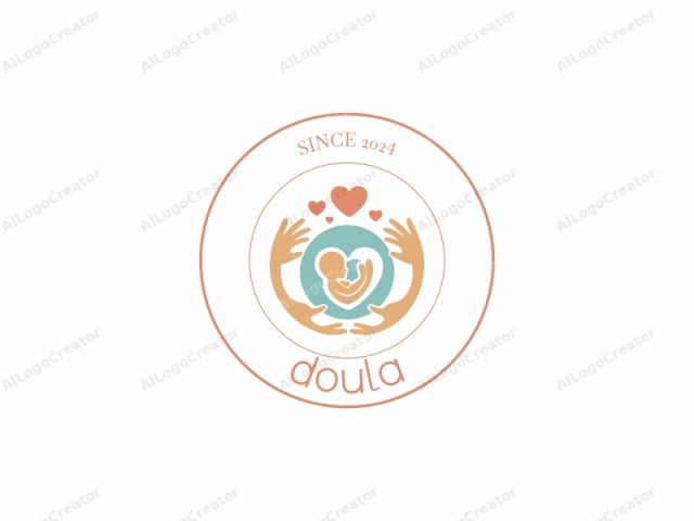 This is a digital logo composed of simplified, stylized shapes and colors. The image centers around a circular design with a teal background. At the heart of the circle, there is a yellow, simplified outline of a baby, symbolizing innocence and