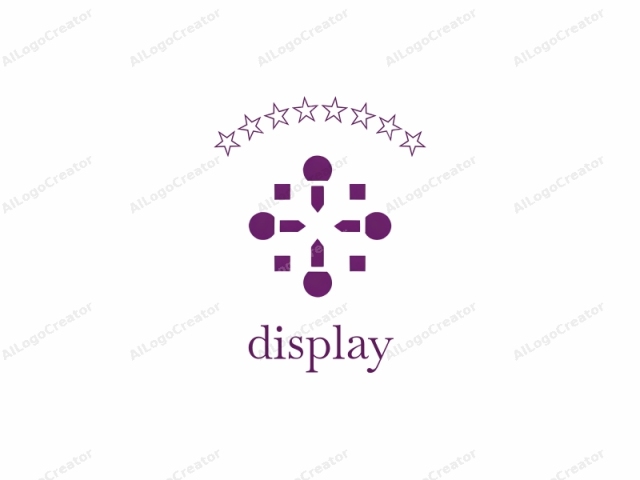 The image is a minimalist, abstract logo design. At its center is a large purple circle with a small white triangle protruding from its top right portion. This central element is surrounded by five smaller, identical purple circles, evenly spaced at the cardinal