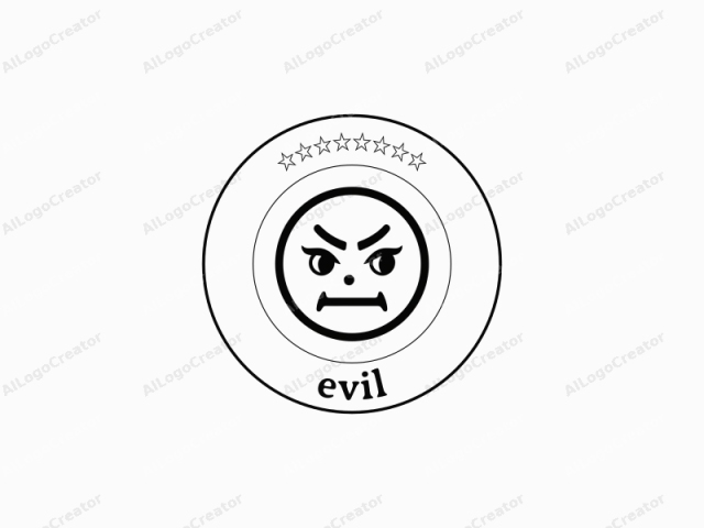 which is a simple, bold, black-and-white digital illustration. This is a minimalist, cartoon-style logo featuring a circular face with exaggerated facial expressions. The main subject is a face with a round shape and a simple outline, resembling a smiley