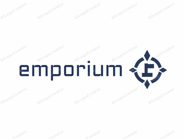 This is a digital drawing featuring a stylized compass rose design. The entire image is composed of a monochromatic color scheme, predominantly navy blue, with no additional colors or gradients. The main symbol is a circular compass rose with eight evenly spaced