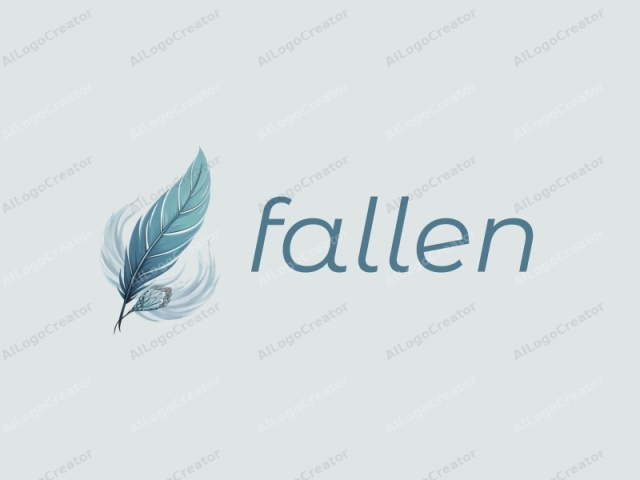 The image is a digital illustration featuring a stylized feather against a minimalist, gradient light grey background. The feather is depicted in a graceful, elongated position with delicate, flowing lines. The tip of the feather is pointed and slightly curved, while